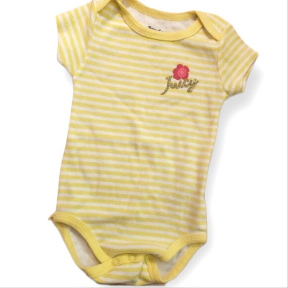 NWOT Juicy Couture 6-9 mo Onesie Yellow Stripe - Picture 1 of 5